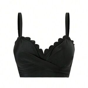 SHEIN Black Scalloped Plus Swim Top